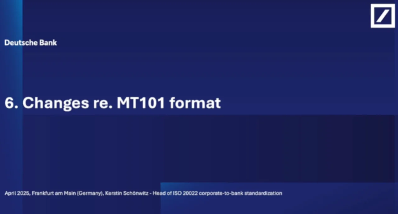 Changes re. MT101 format