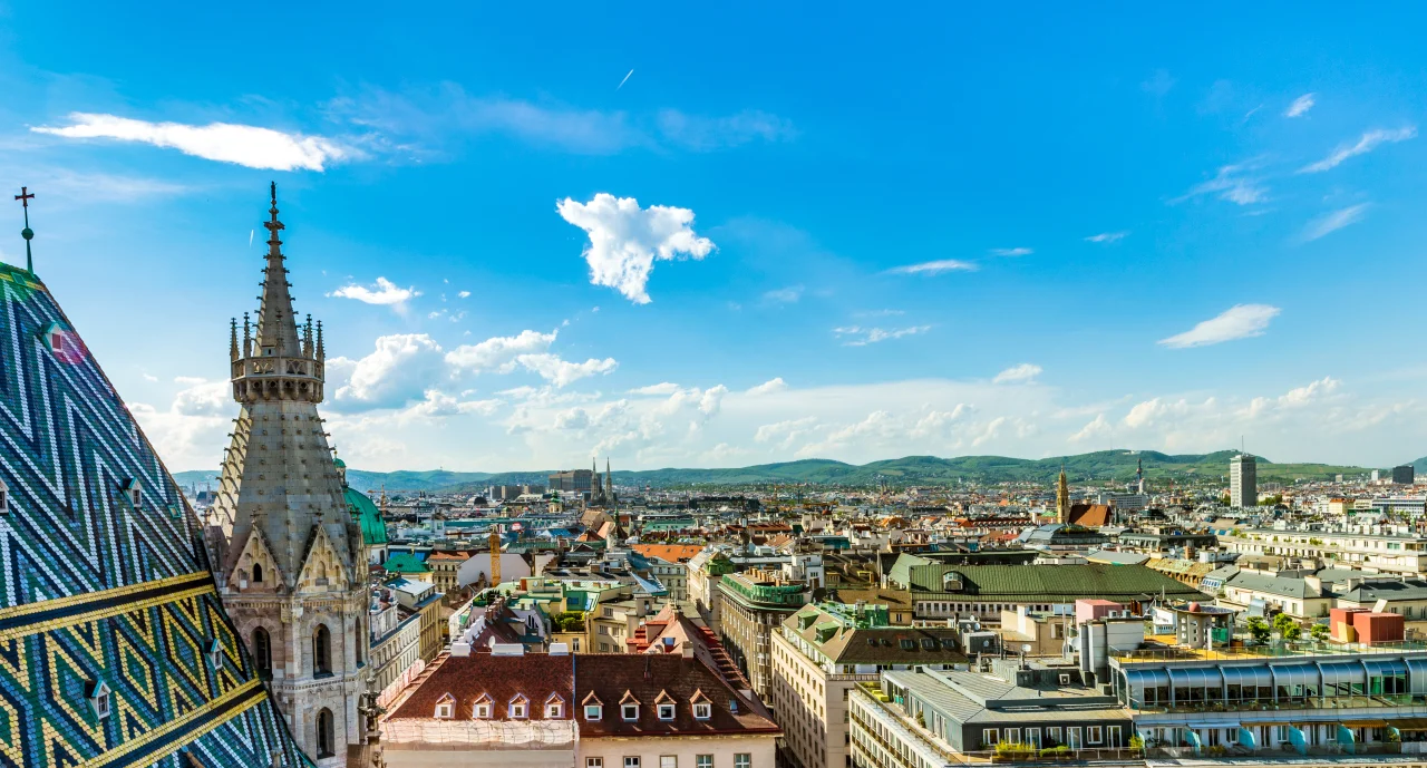 Vienna rooftops under a blue sky