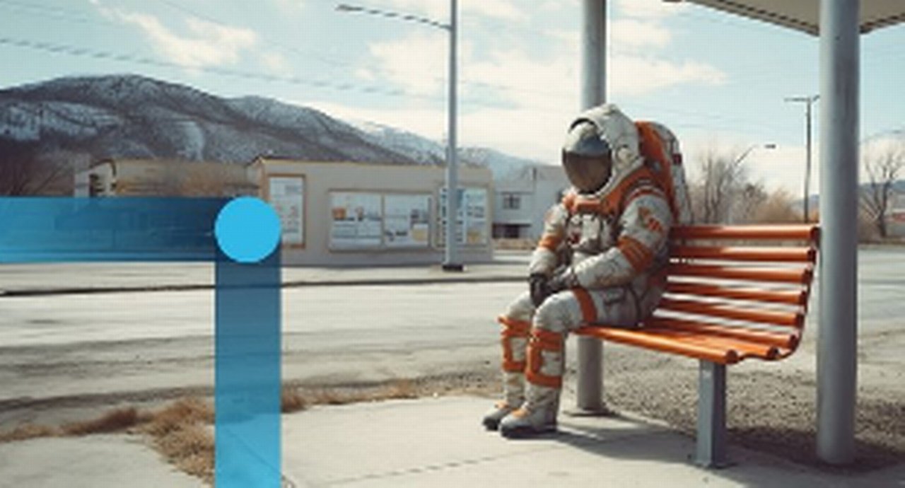 Astronaut waiting at bus stop
