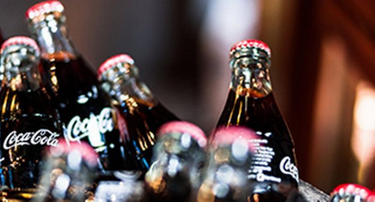 Glass bottles of Coca Cola in Borough Market, London, UK