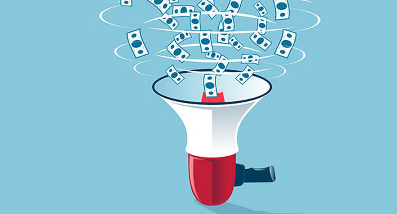 Wealth Announcements With A Bunch Of Money Spewing Out Of A Megaphone Stock Illustration