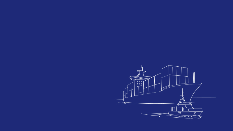 Vector image of a ship and tugboat on a blue background