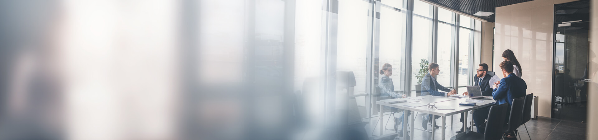 Professional in a liveley discussion in a meeting room