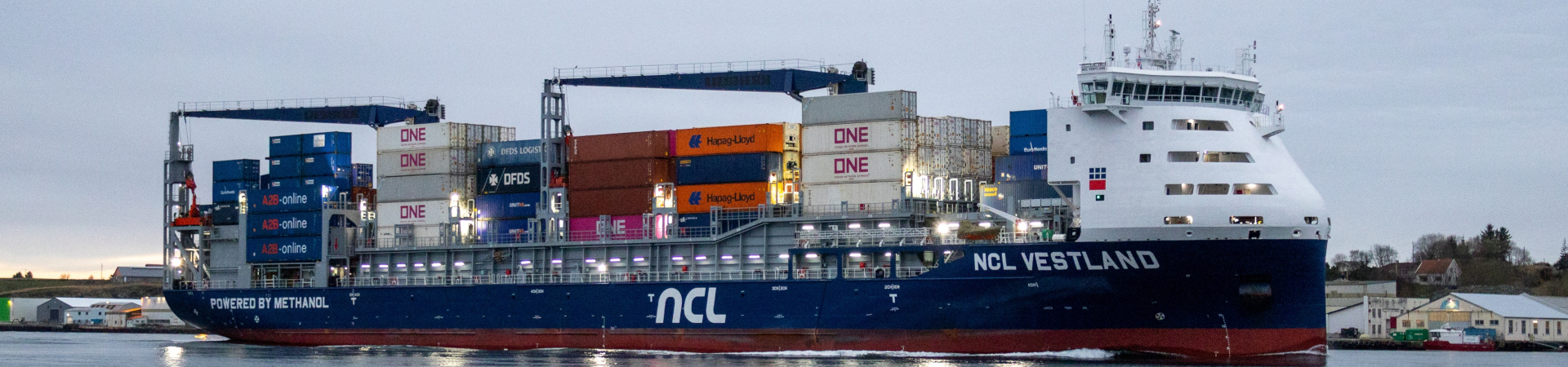 Cargo container ship labled NCL Vestland