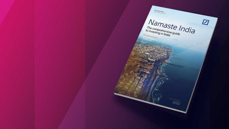 Namaste India magazine on abstract magenta background